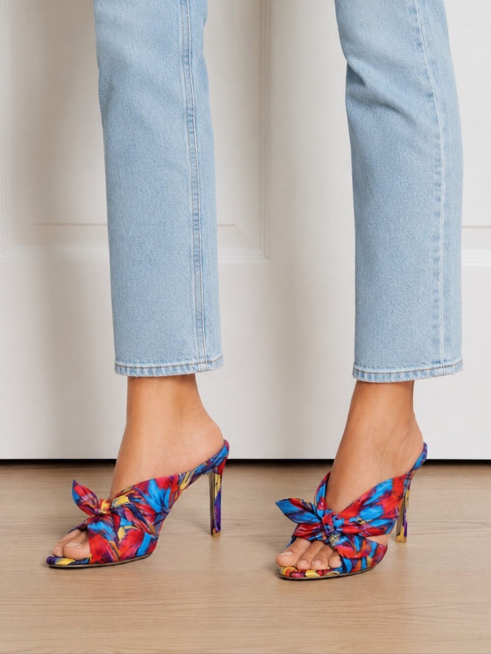 Schutz X Adriana Lima Floral Satin Twist Knot Mule Sandals Size 8